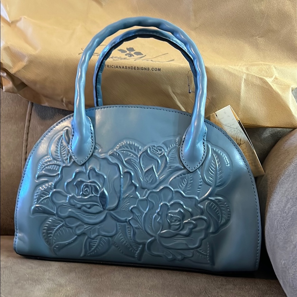 Patricia Nash Blue Floral Embossed Satchel